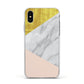 Marble White Gold Foil Peach Apple iPhone Xs Impact Case White Edge on Silver Phone