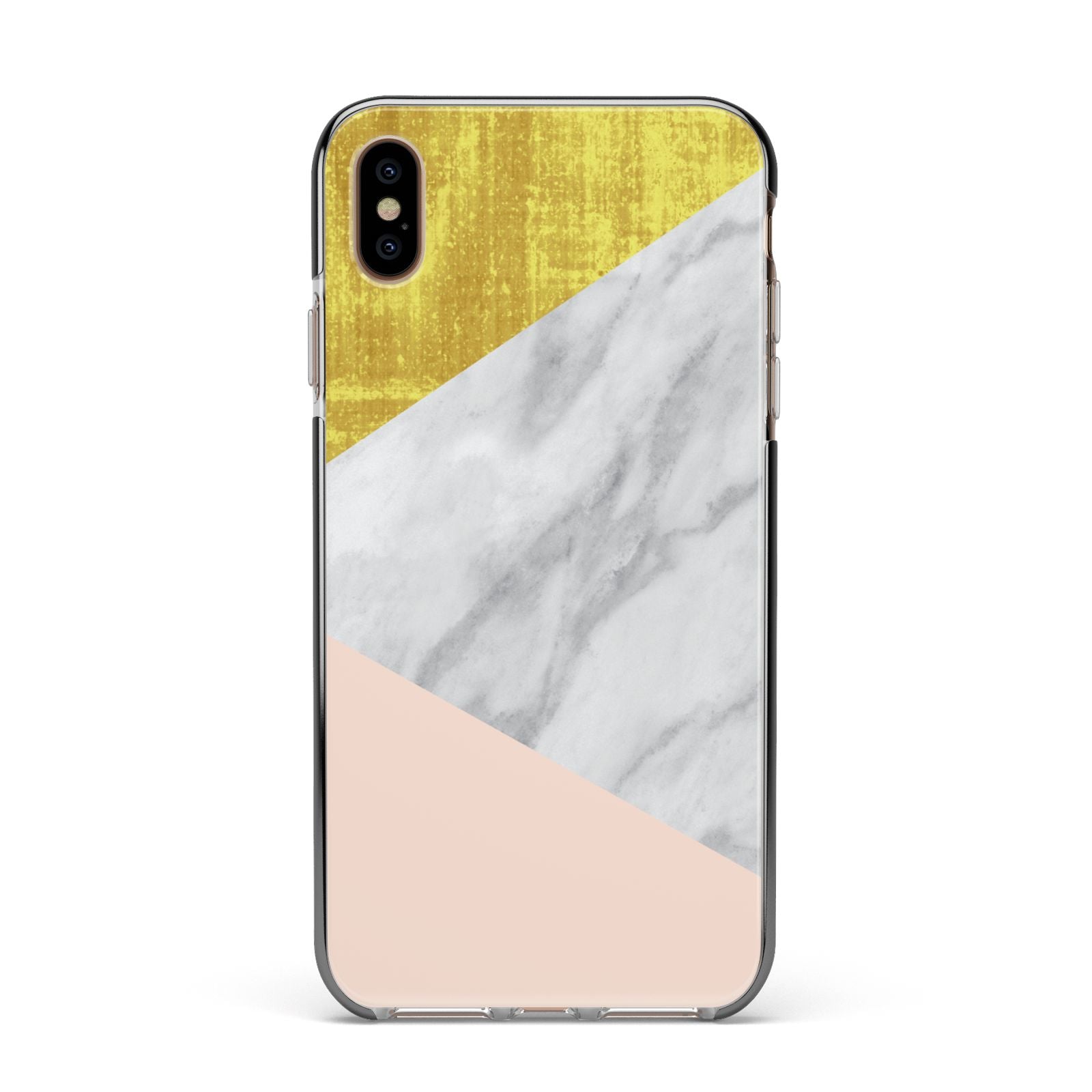 Marble White Gold Foil Peach Apple iPhone Xs Max Impact Case Black Edge on Gold Phone