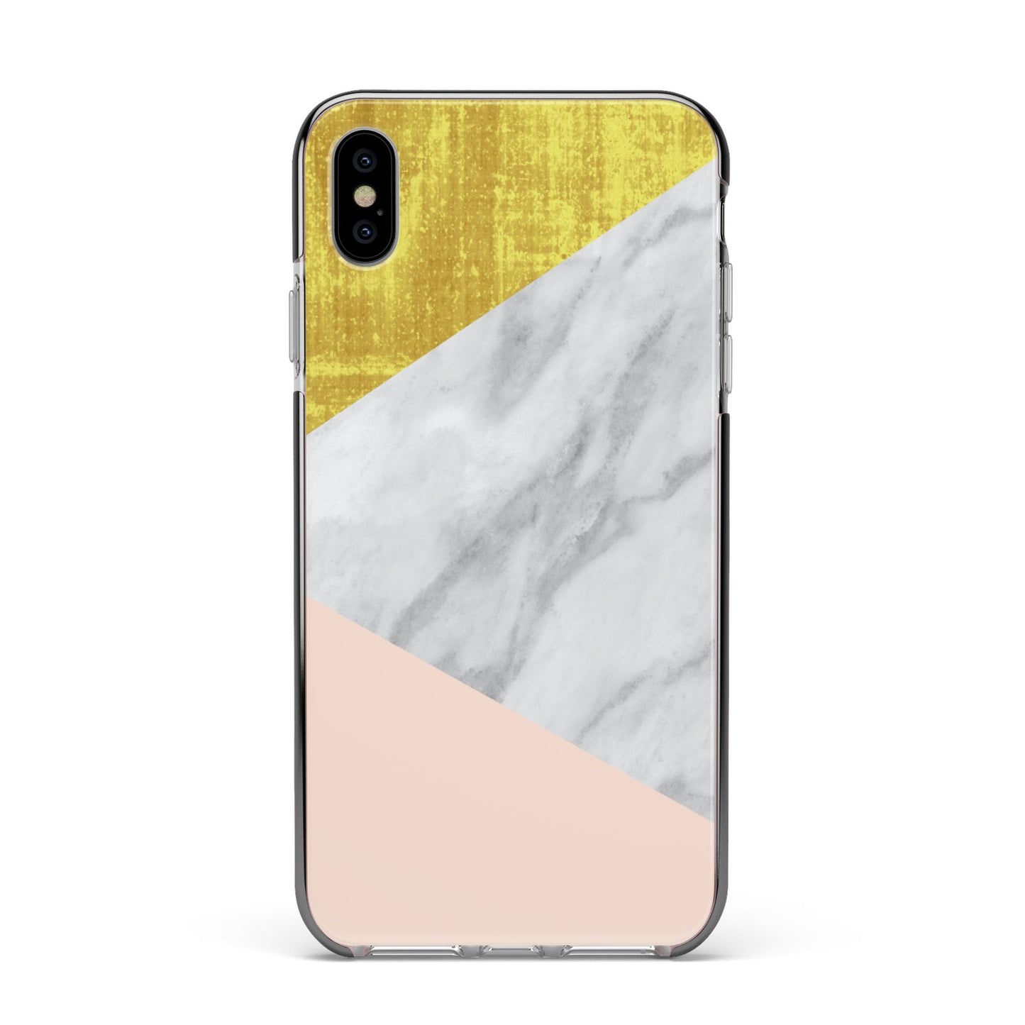 Marble White Gold Foil Peach Apple iPhone Xs Max Impact Case Black Edge on Silver Phone