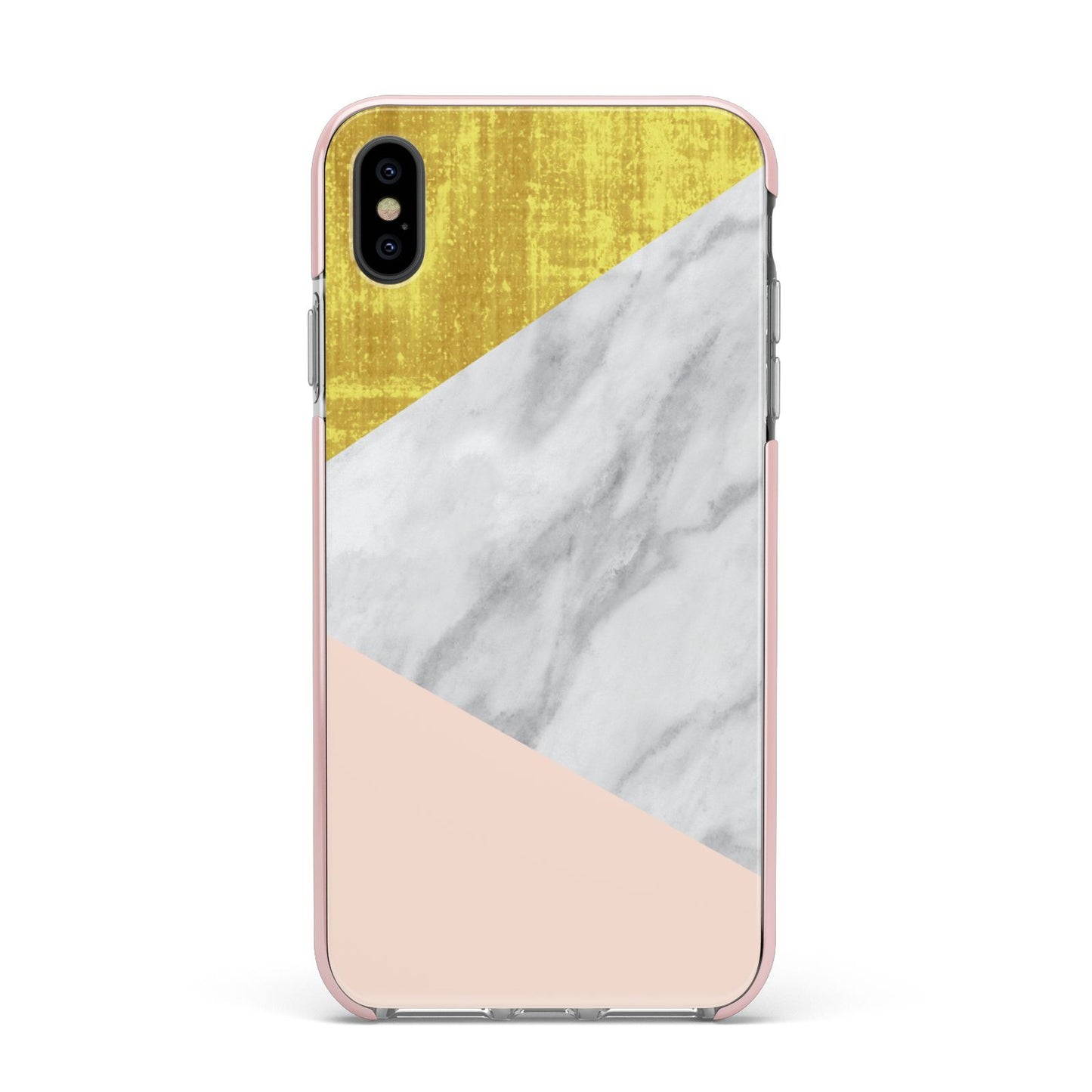 Marble White Gold Foil Peach Apple iPhone Xs Max Impact Case Pink Edge on Black Phone