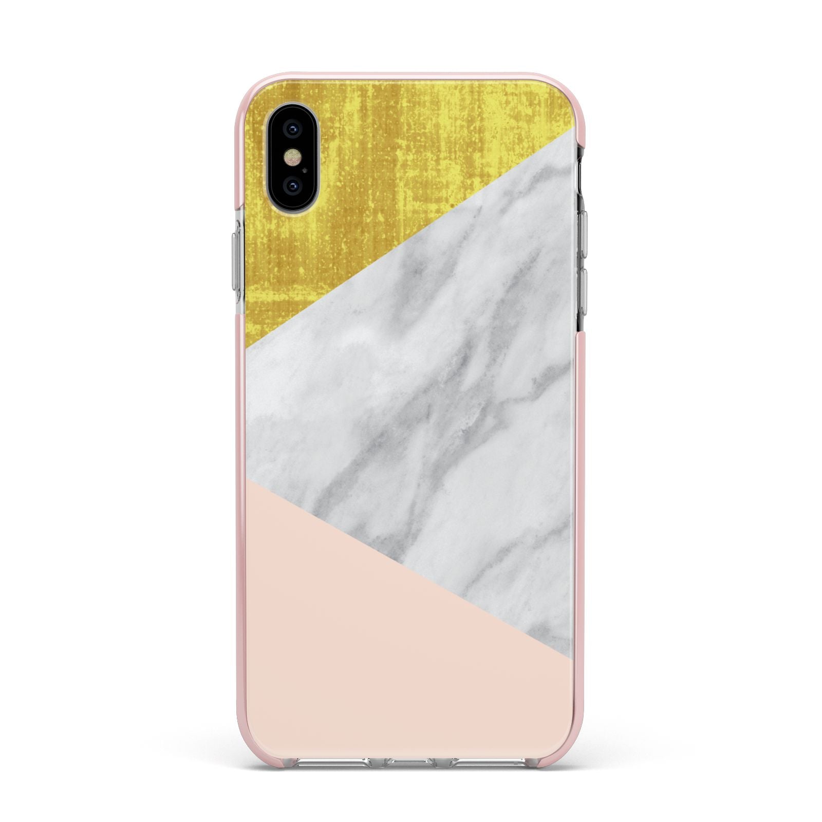Marble White Gold Foil Peach Apple iPhone Xs Max Impact Case Pink Edge on Silver Phone