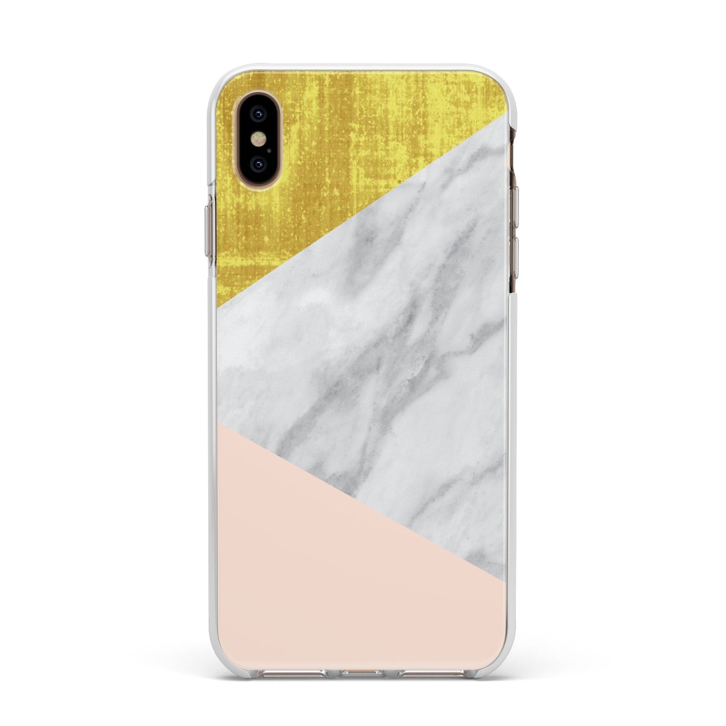 Marble White Gold Foil Peach Apple iPhone Xs Max Impact Case White Edge on Gold Phone