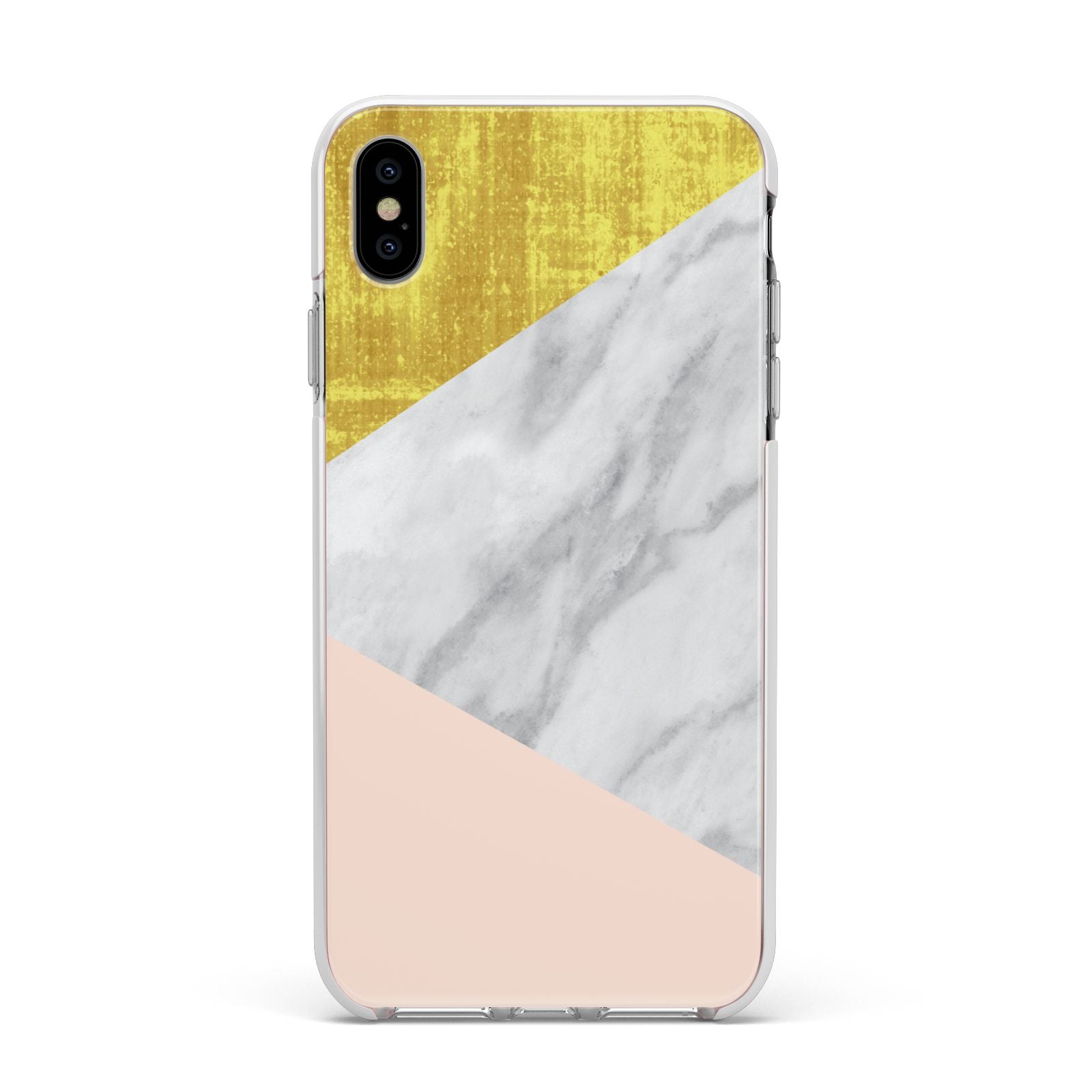 Marble White Gold Foil Peach Apple iPhone Xs Max Impact Case White Edge on Silver Phone