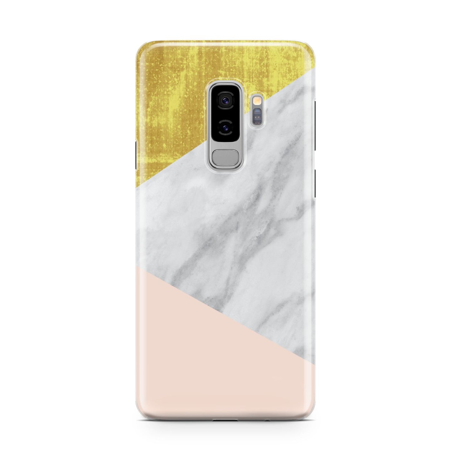 Marble White Gold Foil Peach Samsung Galaxy S9 Plus Case on Silver phone
