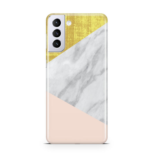 Marble White Gold Foil Peach Samsung S21 Plus Phone Case