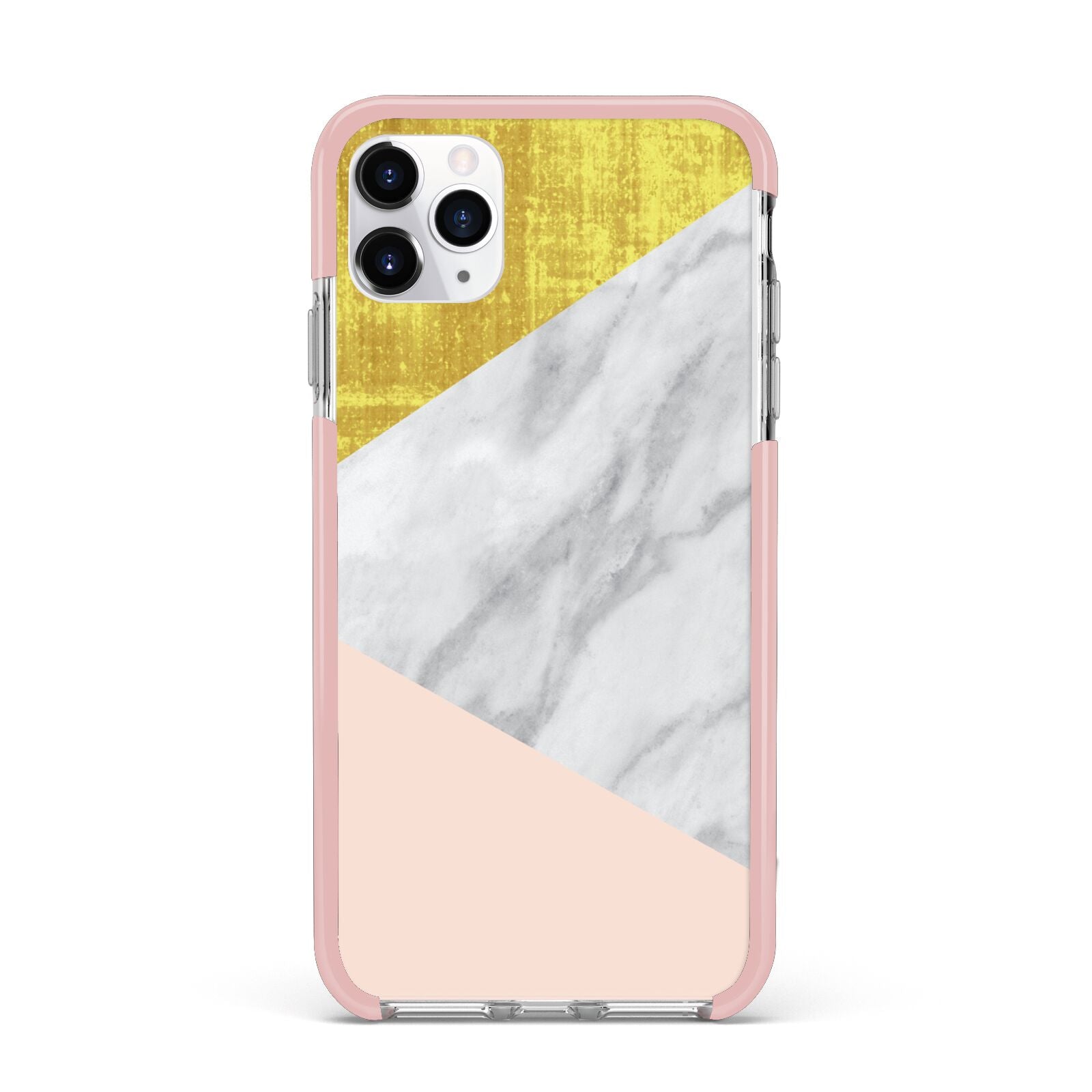 Marble White Gold Foil Peach iPhone 11 Pro Max Impact Pink Edge Case