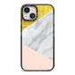 Marble White Gold Foil Peach iPhone 13 Black Impact Case on Silver phone