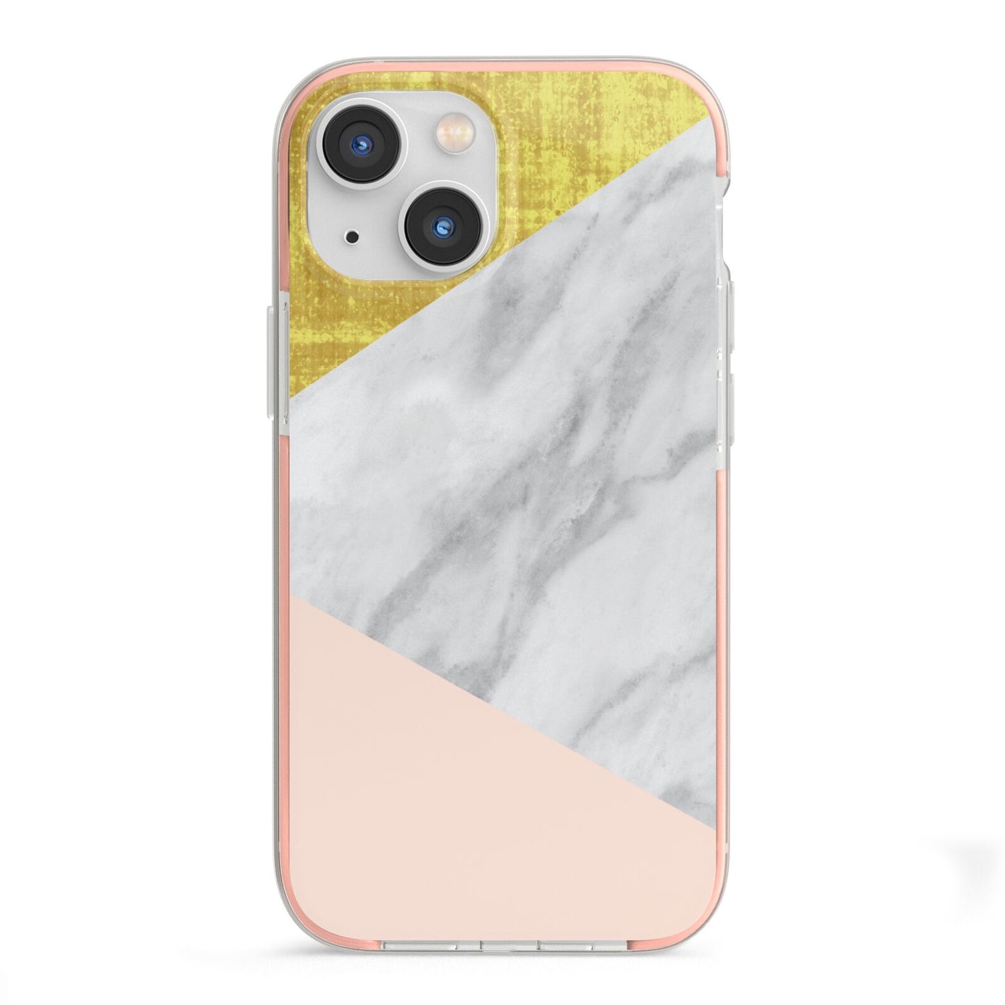 Marble White Gold Foil Peach iPhone 13 Mini TPU Impact Case with Pink Edges