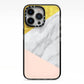 Marble White Gold Foil Peach iPhone 13 Pro Black Impact Case on Silver phone