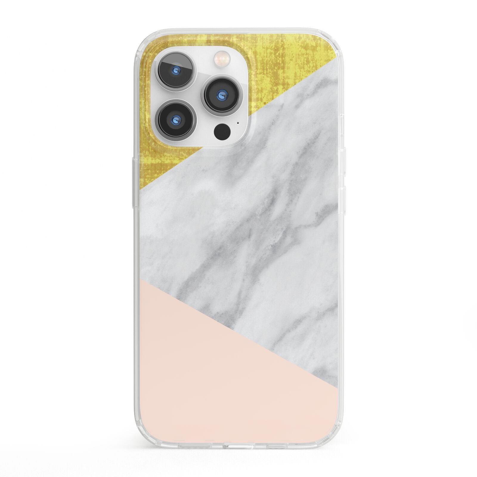 Marble White Gold Foil Peach iPhone 13 Pro Clear Bumper Case