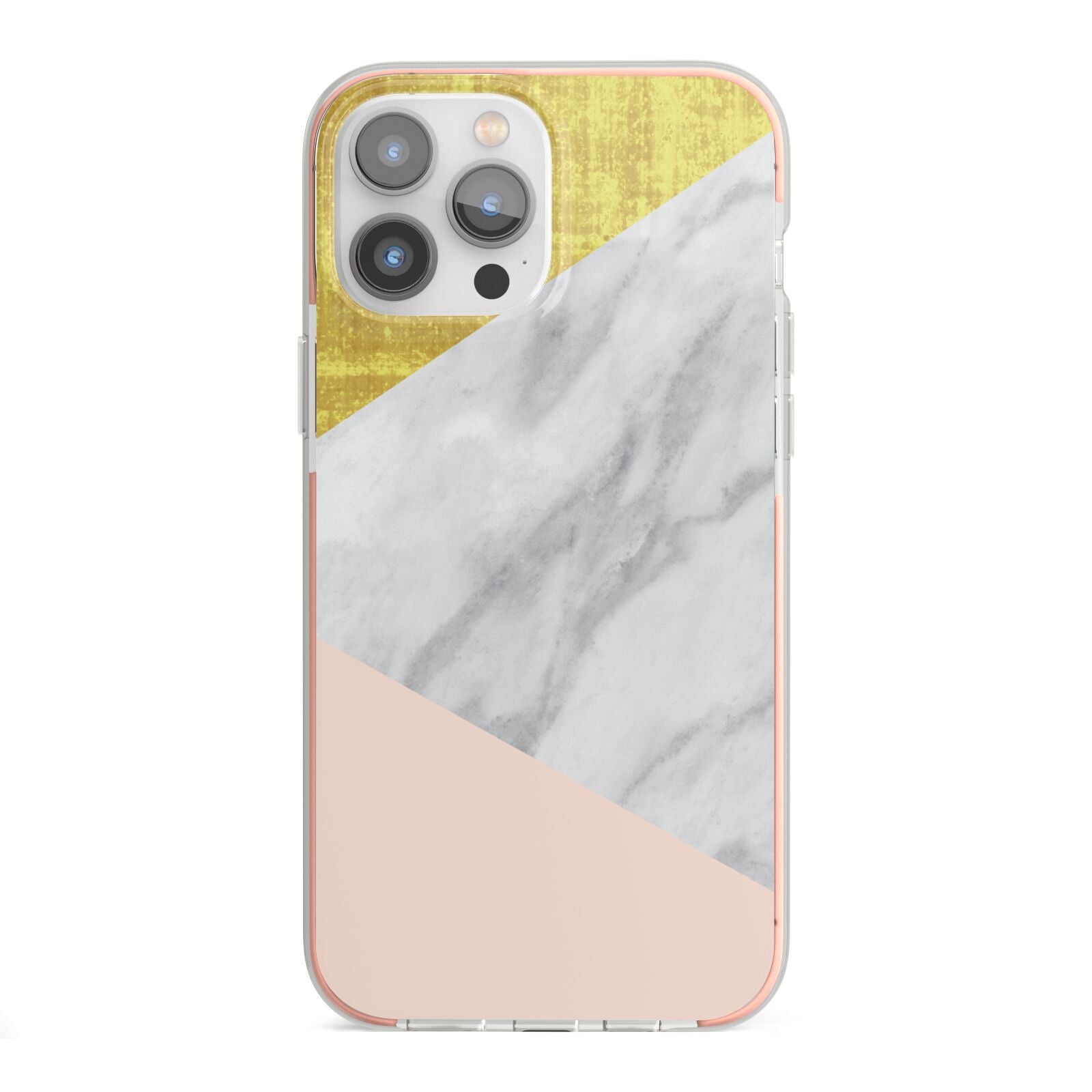 Marble White Gold Foil Peach iPhone 13 Pro Max TPU Impact Case with Pink Edges