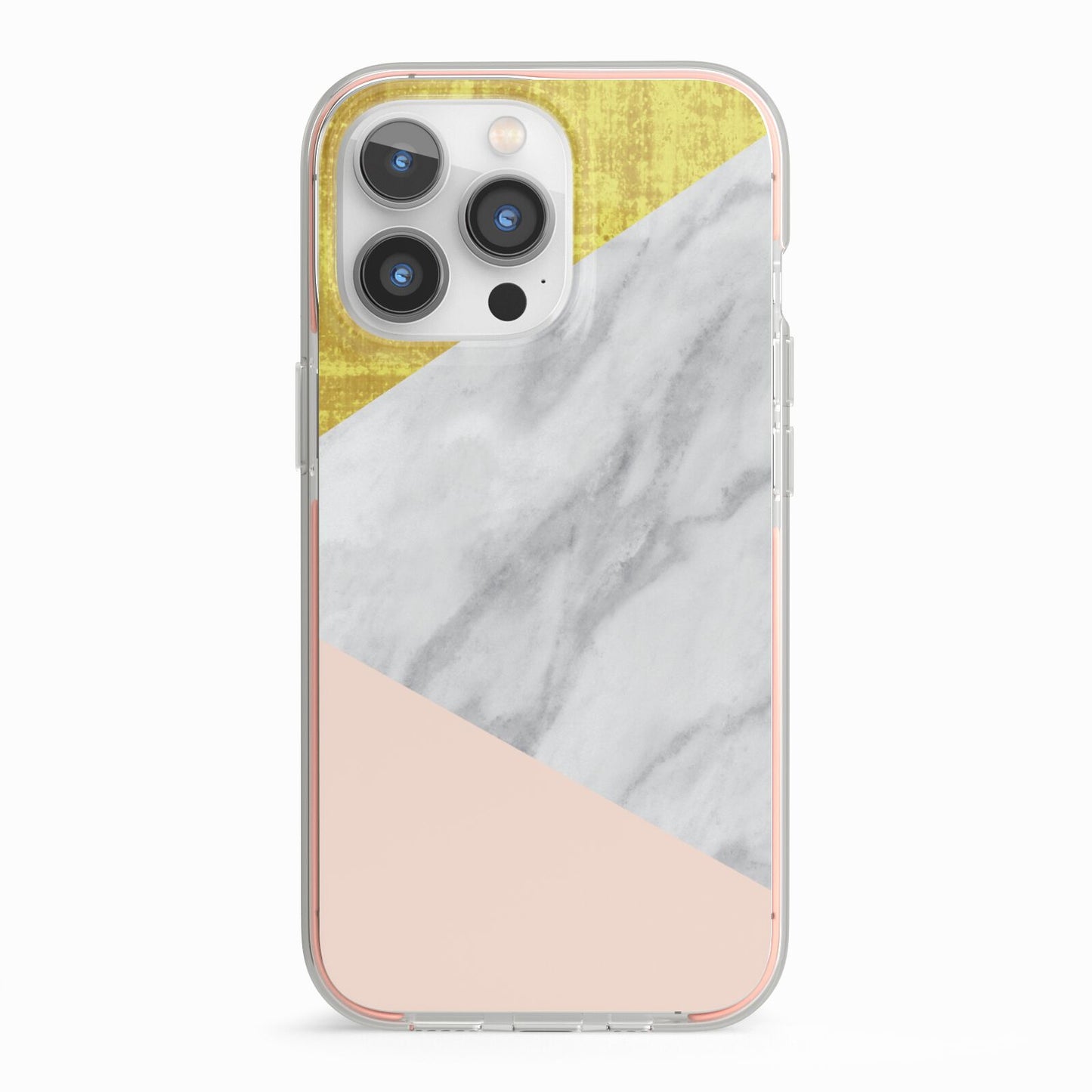Marble White Gold Foil Peach iPhone 13 Pro TPU Impact Case with Pink Edges
