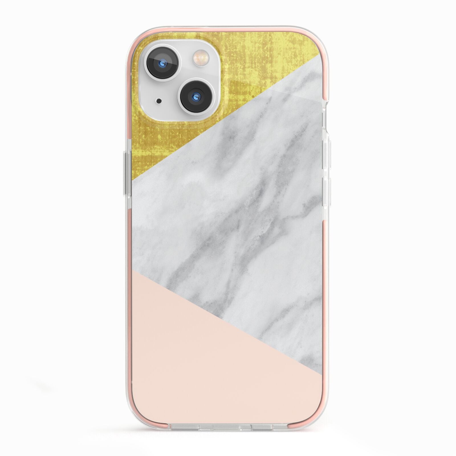 Marble White Gold Foil Peach iPhone 13 TPU Impact Case with Pink Edges