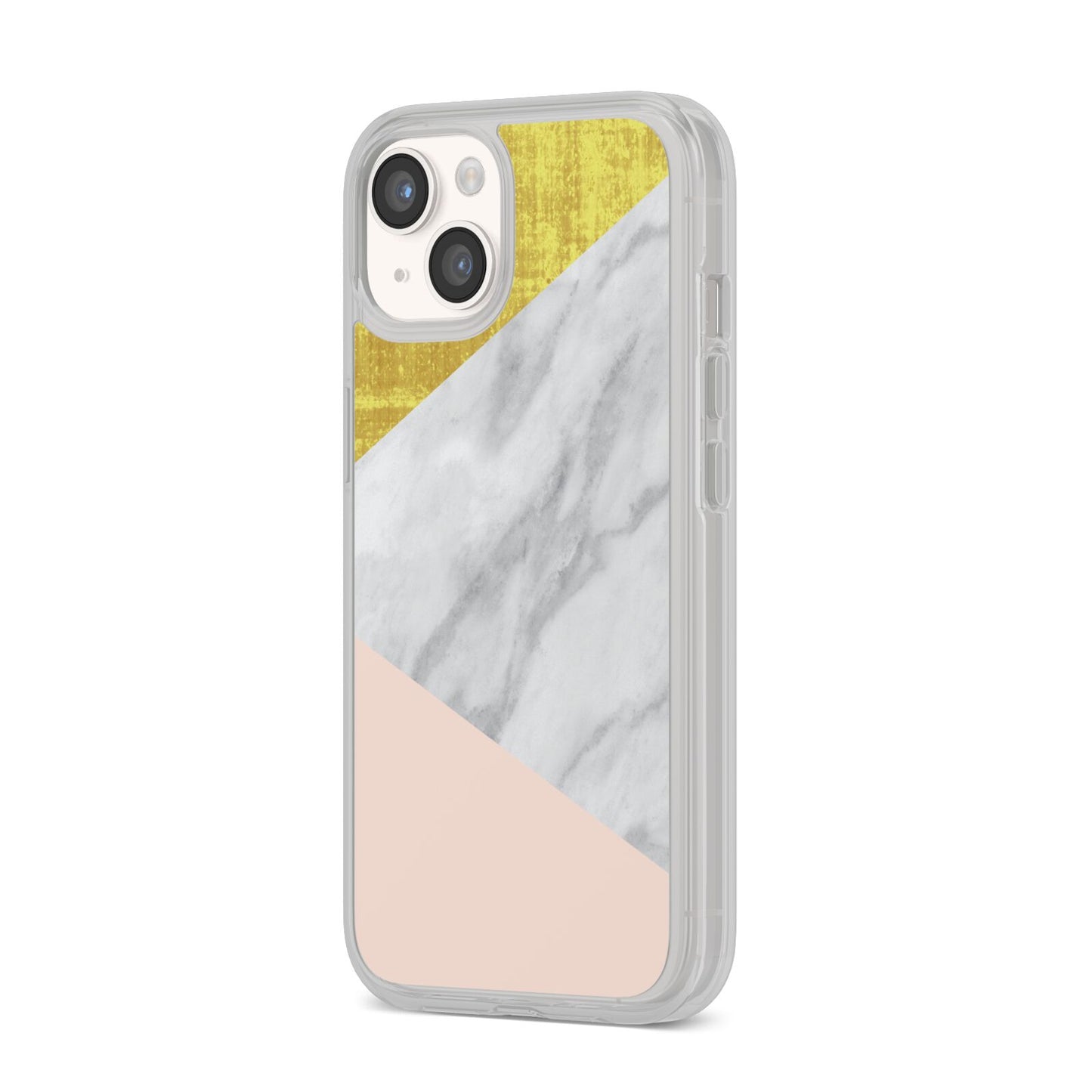 Marble White Gold Foil Peach iPhone 14 Clear Tough Case Starlight Angled Image