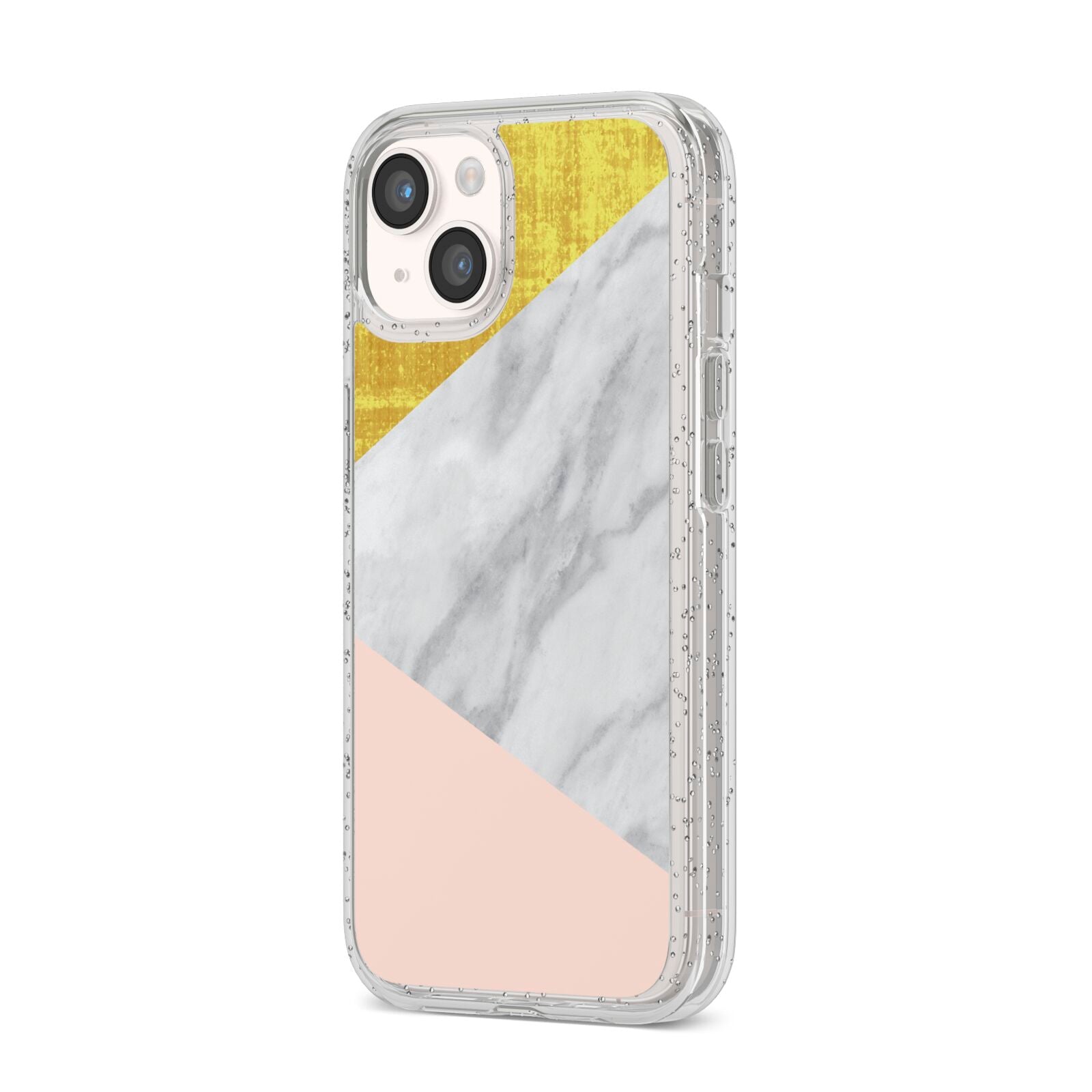 Marble White Gold Foil Peach iPhone 14 Glitter Tough Case Starlight Angled Image