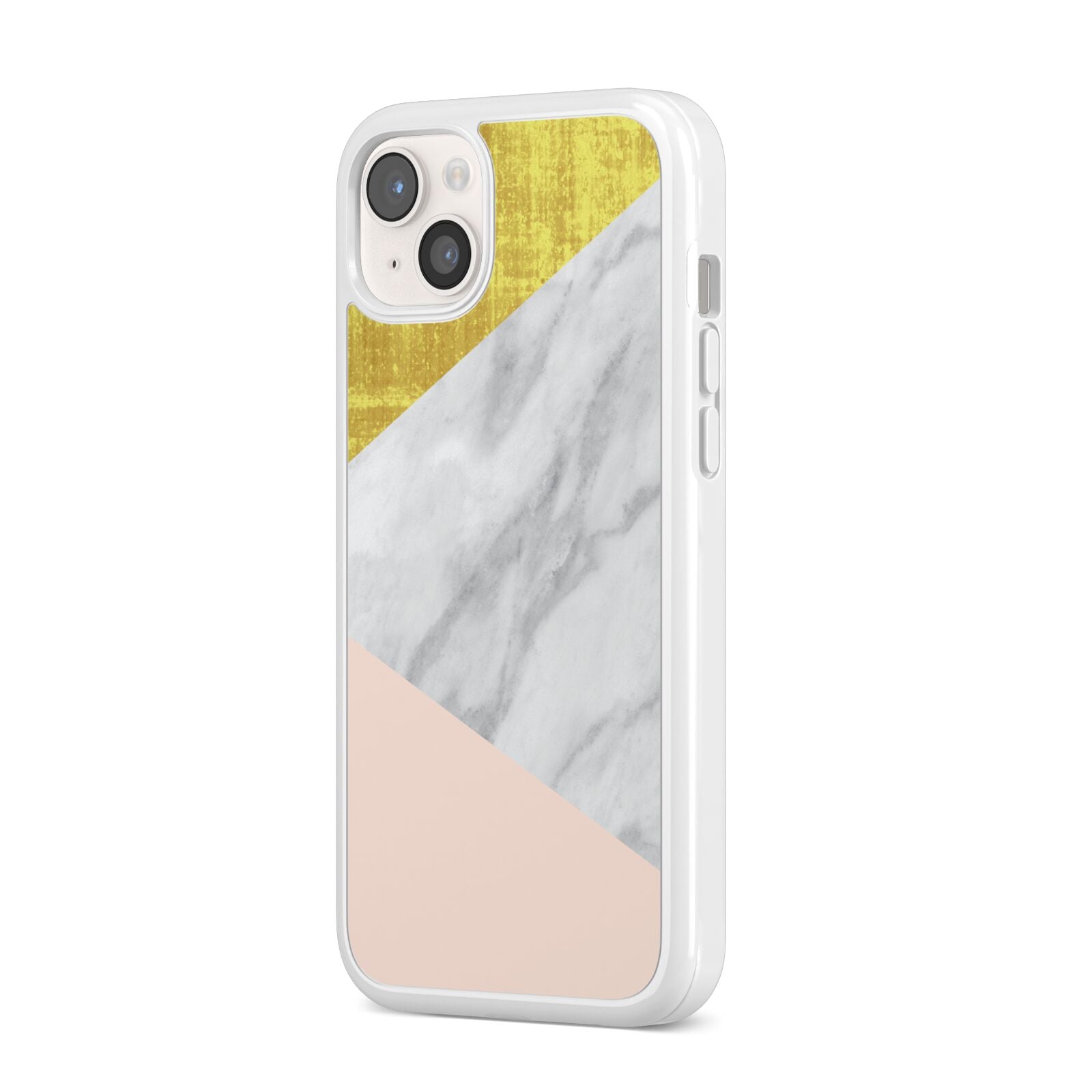 Marble White Gold Foil Peach iPhone 14 Plus Clear Tough Case Starlight Angled Image