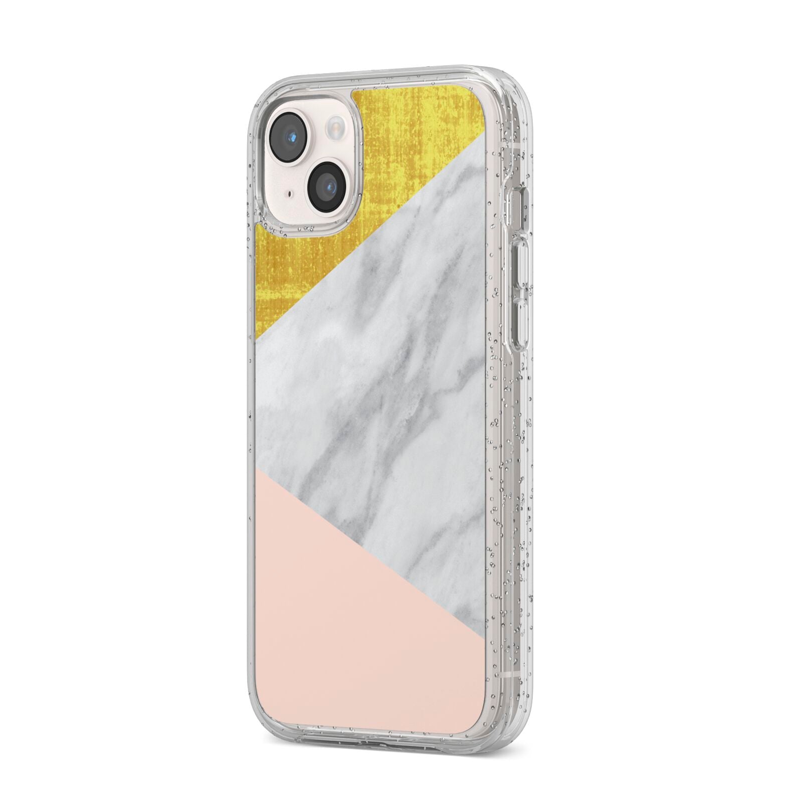 Marble White Gold Foil Peach iPhone 14 Plus Glitter Tough Case Starlight Angled Image
