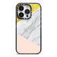 Marble White Gold Foil Peach iPhone 14 Pro Black Impact Case on Silver phone