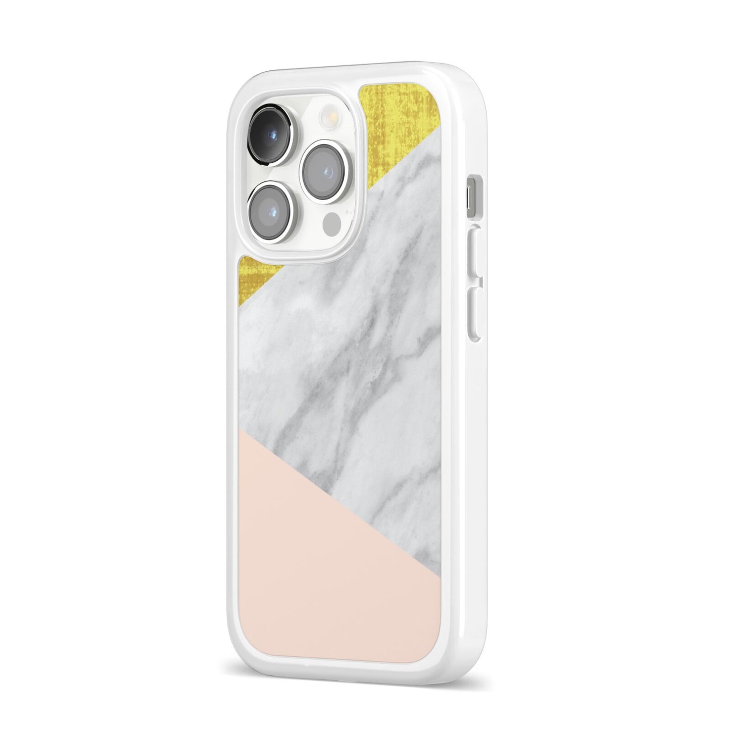 Marble White Gold Foil Peach iPhone 14 Pro Clear Tough Case Silver Angled Image
