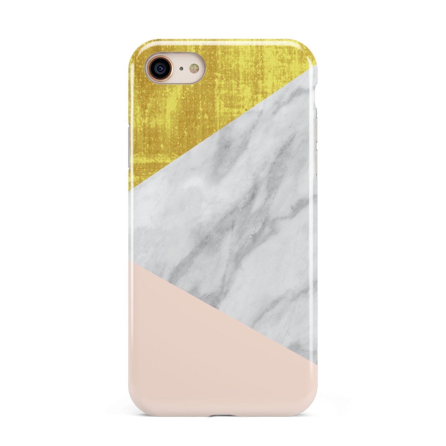 Marble White Gold Foil Peach iPhone 8 3D Tough Case on Gold Phone