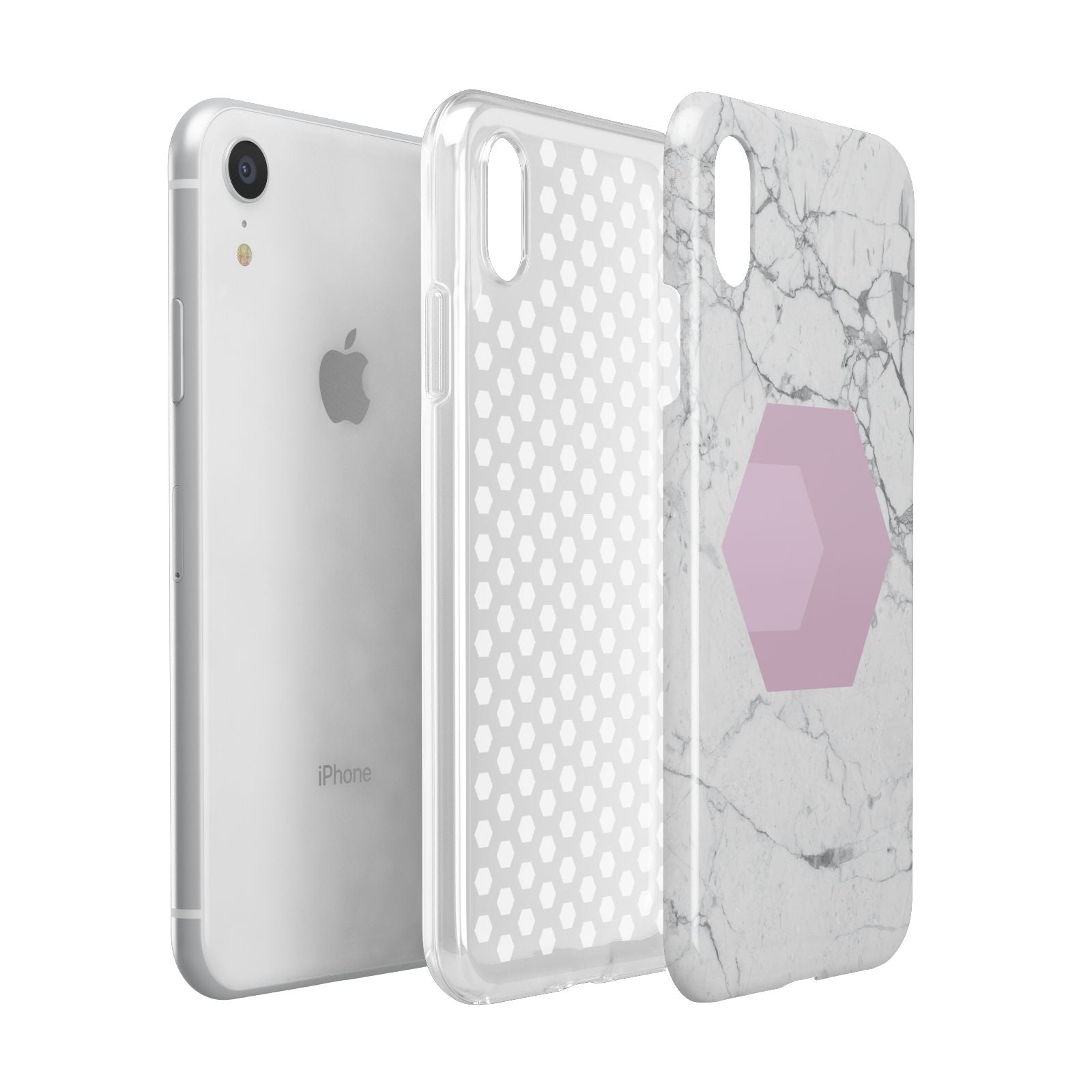 Marble White Grey Carrara Apple iPhone XR White 3D Tough Case Expanded view