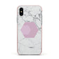 Marble White Grey Carrara Apple iPhone Xs Impact Case Pink Edge on Silver Phone