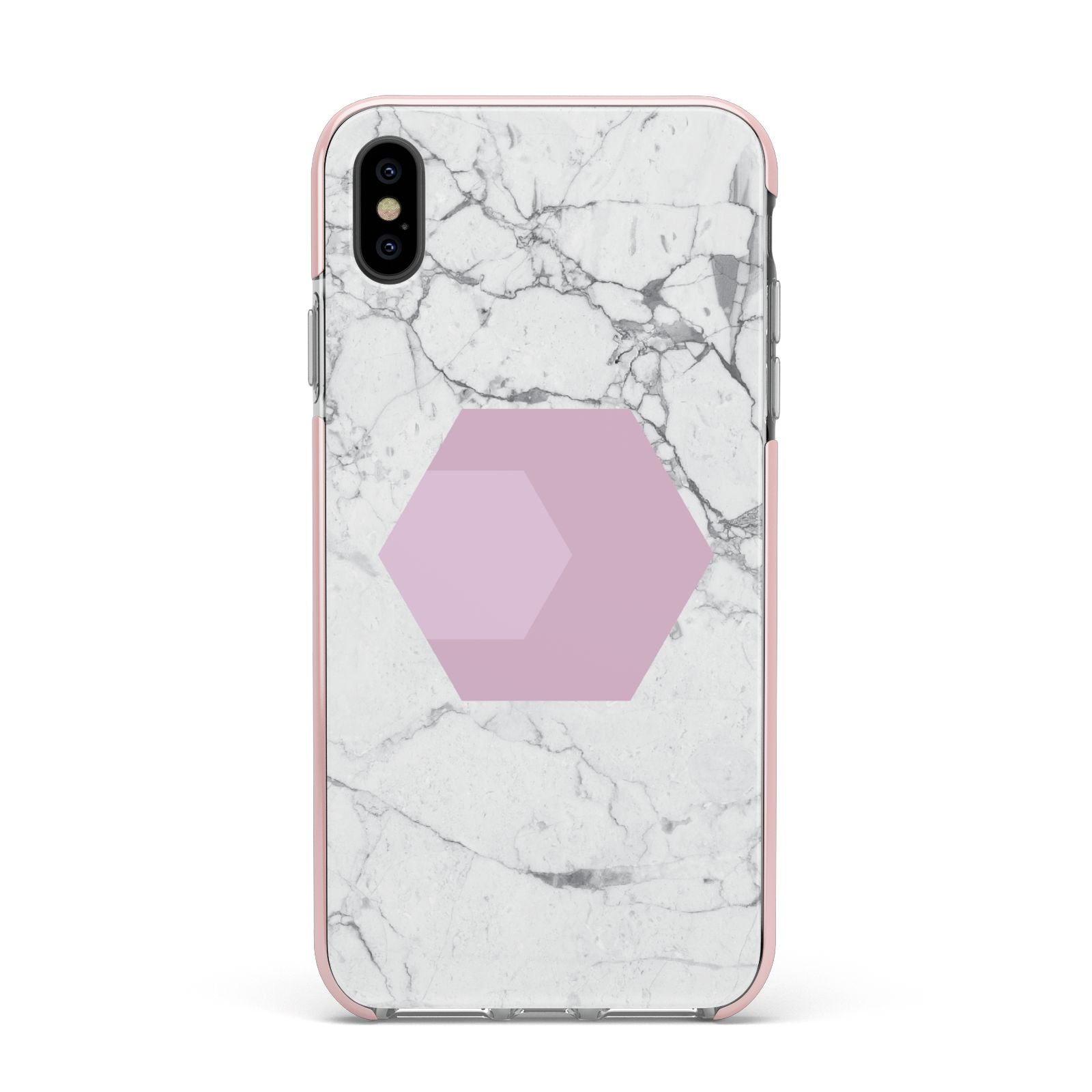 Marble White Grey Carrara Apple iPhone Xs Max Impact Case Pink Edge on Black Phone