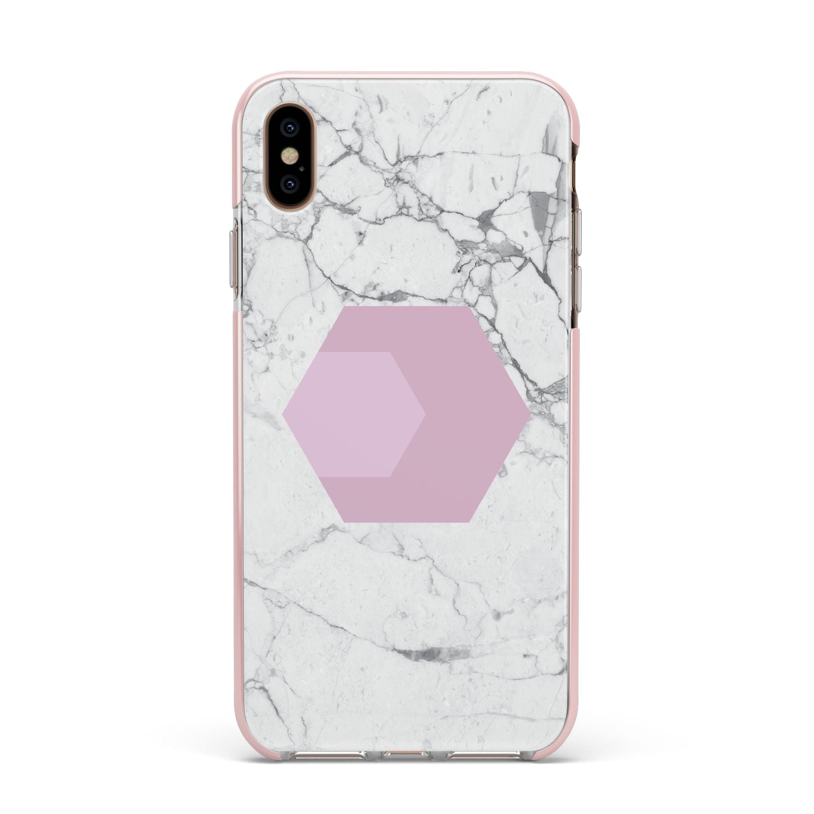 Marble White Grey Carrara Apple iPhone Xs Max Impact Case Pink Edge on Gold Phone