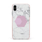 Marble White Grey Carrara Apple iPhone Xs Max Impact Case Pink Edge on Silver Phone