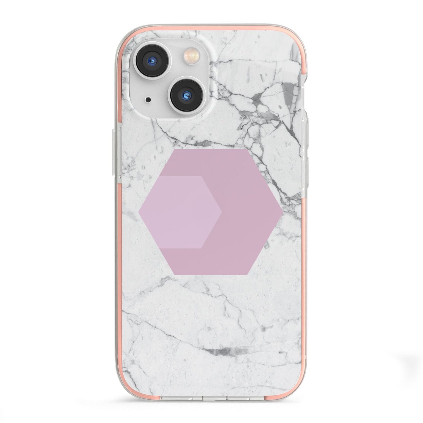 Marble White Grey Carrara iPhone 13 Mini TPU Impact Case with Pink Edges