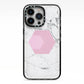 Marble White Grey Carrara iPhone 13 Pro Black Impact Case on Silver phone