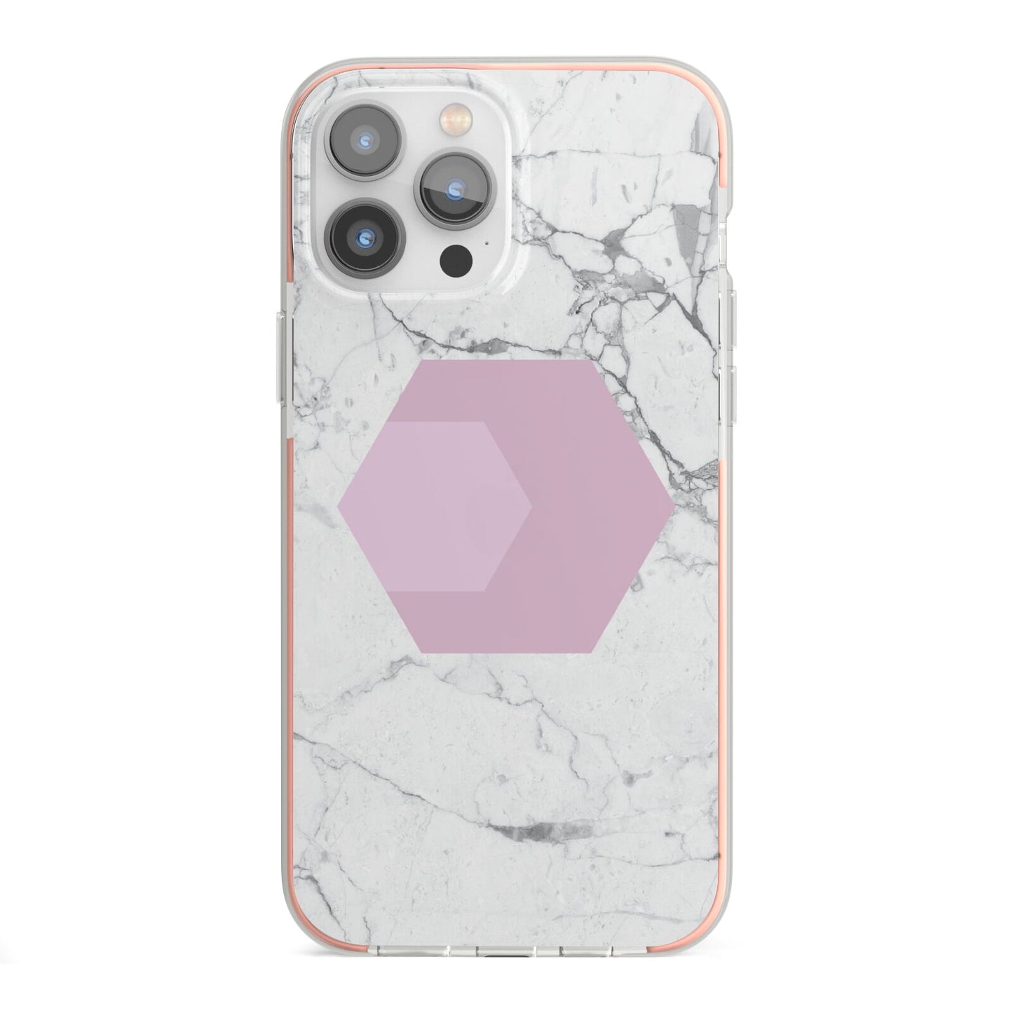 Marble White Grey Carrara iPhone 13 Pro Max TPU Impact Case with Pink Edges