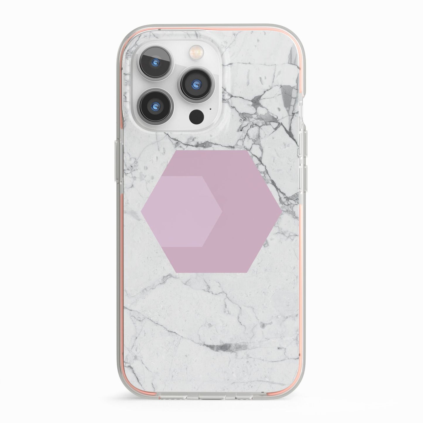 Marble White Grey Carrara iPhone 13 Pro TPU Impact Case with Pink Edges