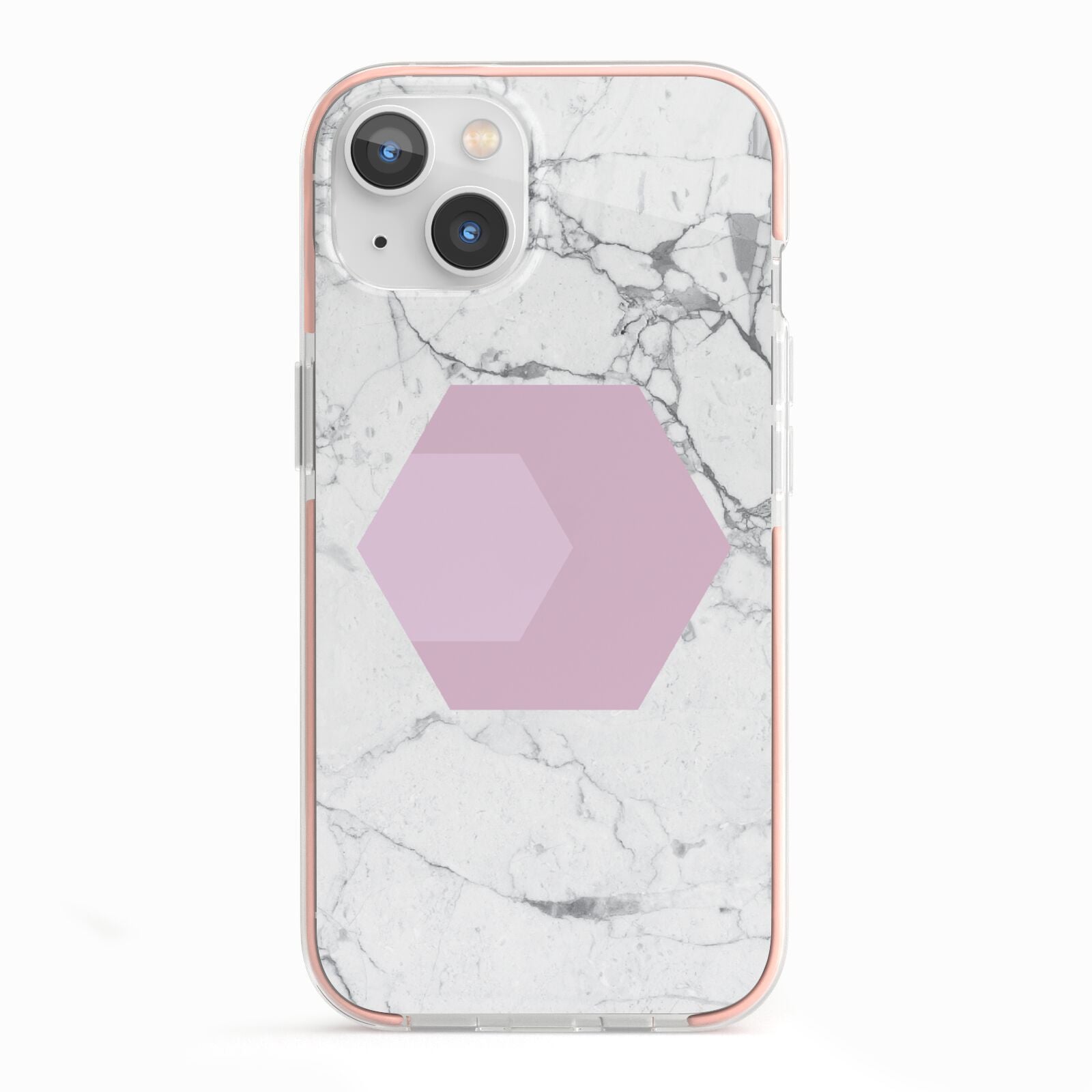 Marble White Grey Carrara iPhone 13 TPU Impact Case with Pink Edges