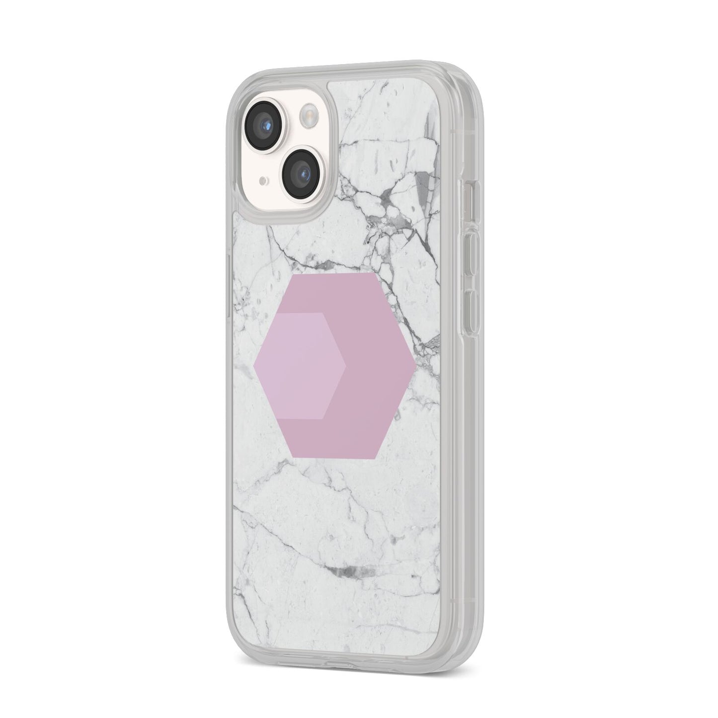 Marble White Grey Carrara iPhone 14 Clear Tough Case Starlight Angled Image