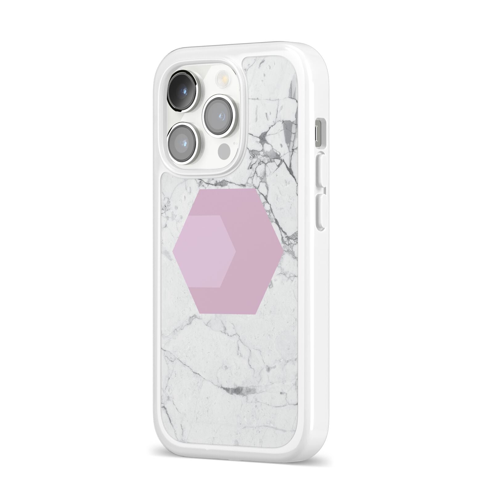 Marble White Grey Carrara iPhone 14 Pro Clear Tough Case Silver Angled Image