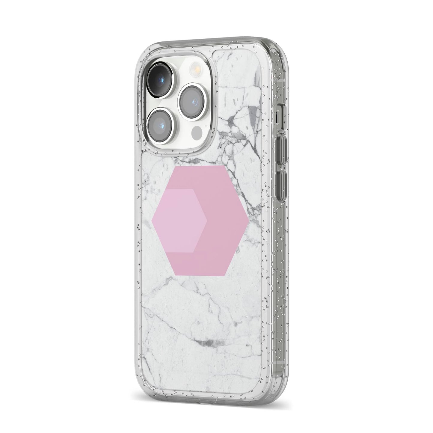 Marble White Grey Carrara iPhone 14 Pro Glitter Tough Case Silver Angled Image