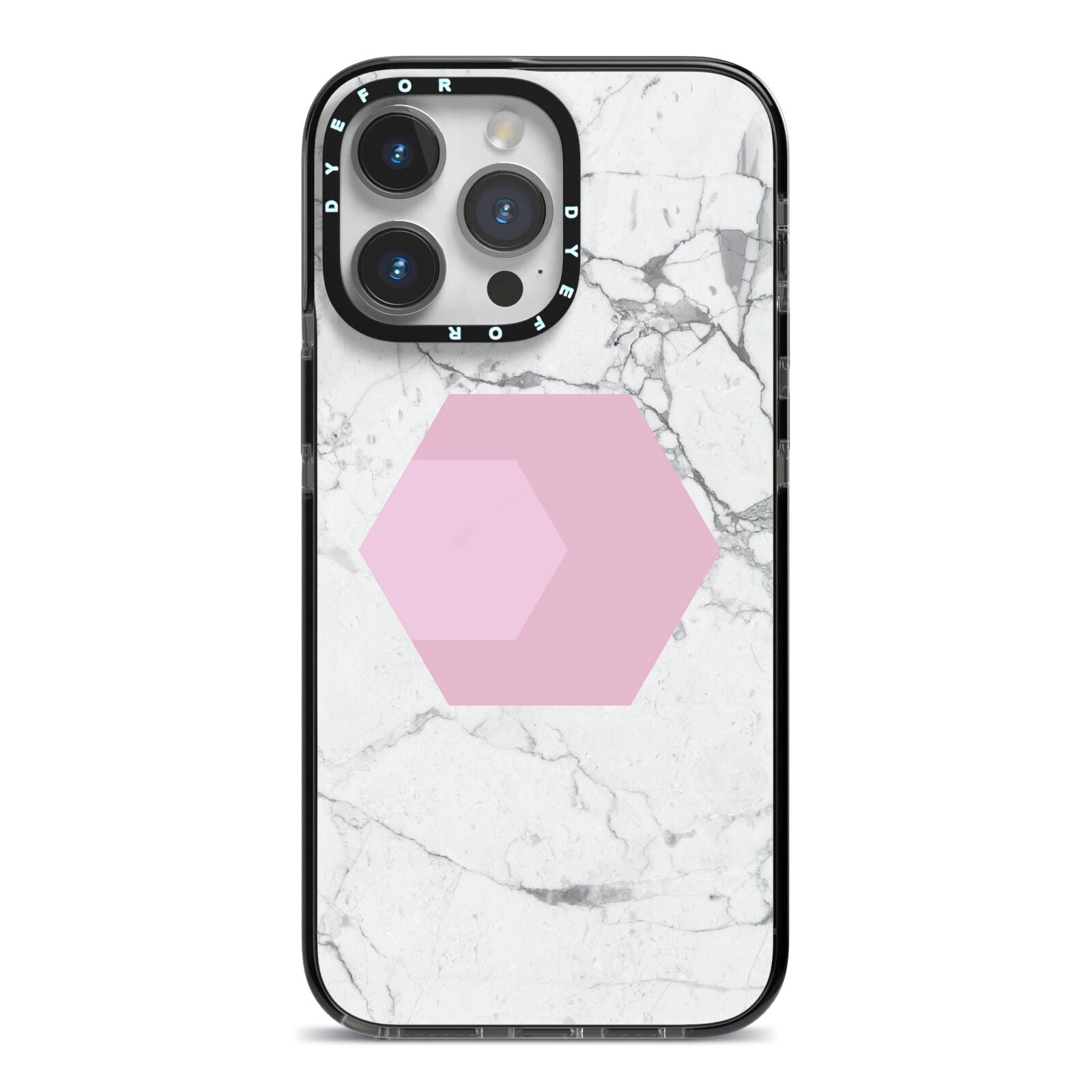 Marble White Grey Carrara iPhone 14 Pro Max Black Impact Case on Silver phone