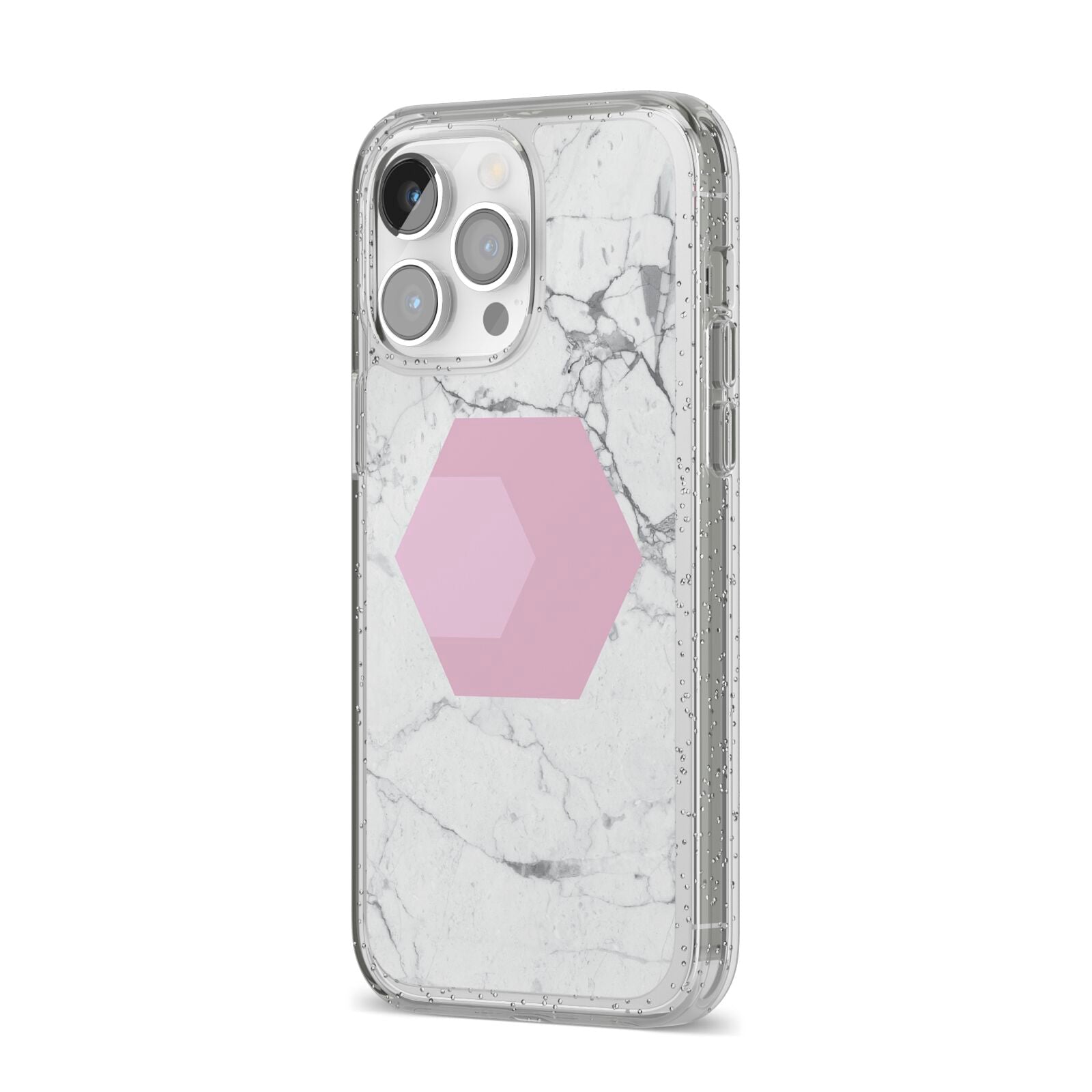 Marble White Grey Carrara iPhone 14 Pro Max Glitter Tough Case Silver Angled Image