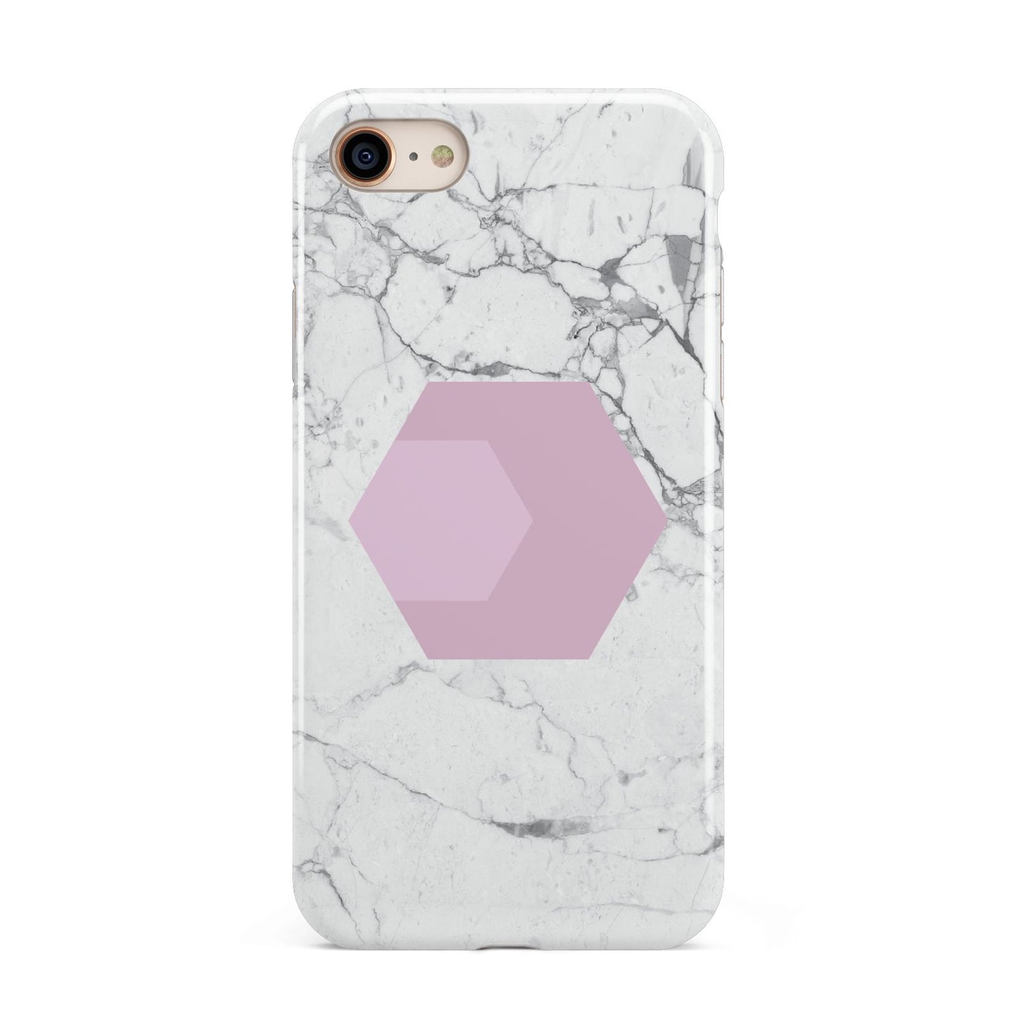 Marble White Grey Carrara iPhone 8 3D Tough Case on Gold Phone