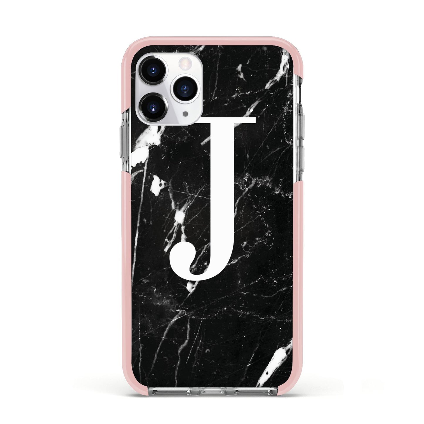 Marble White Initial Personalised Apple iPhone 11 Pro in Silver with Pink Impact Case