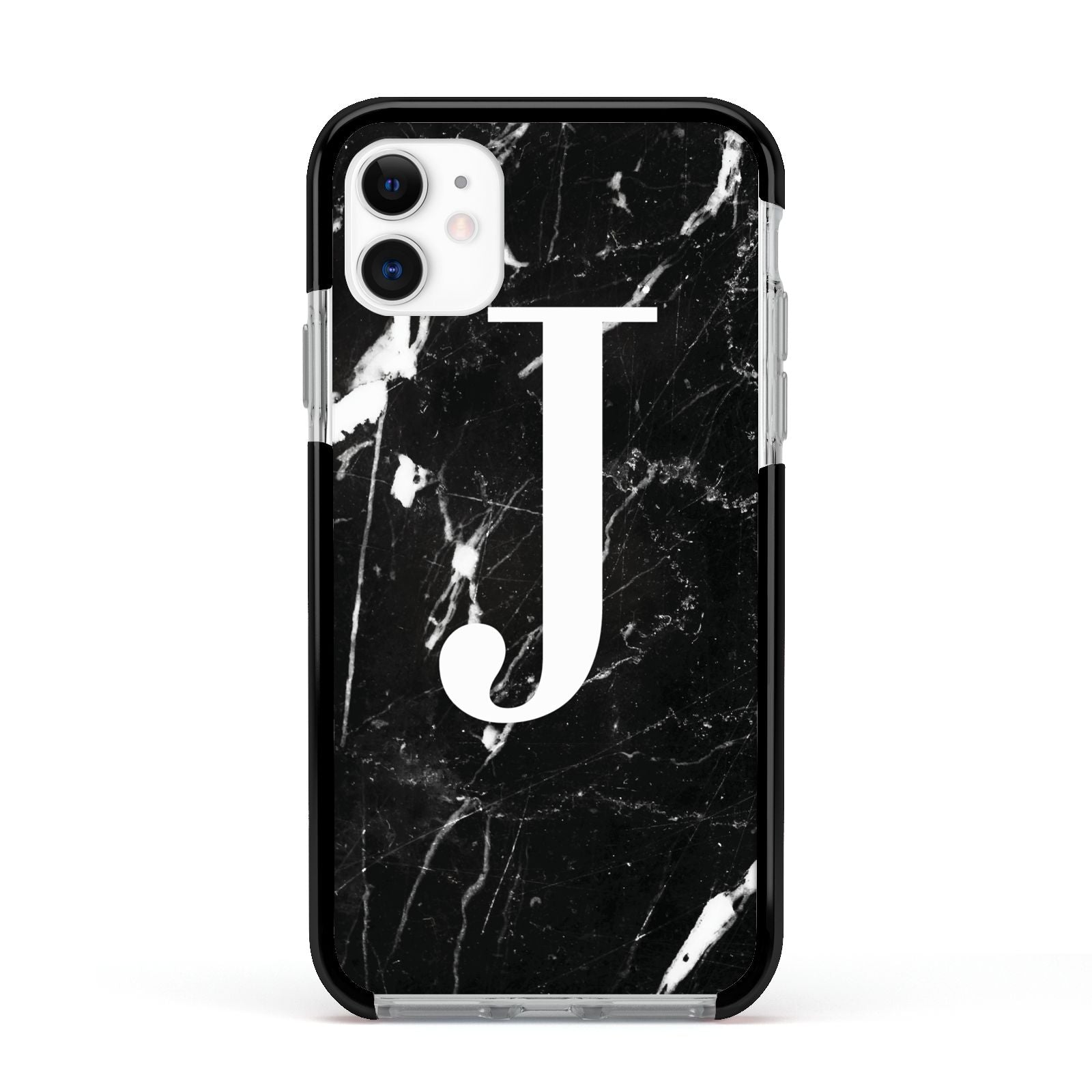 Marble White Initial Personalised Apple iPhone 11 in White with Black Impact Case