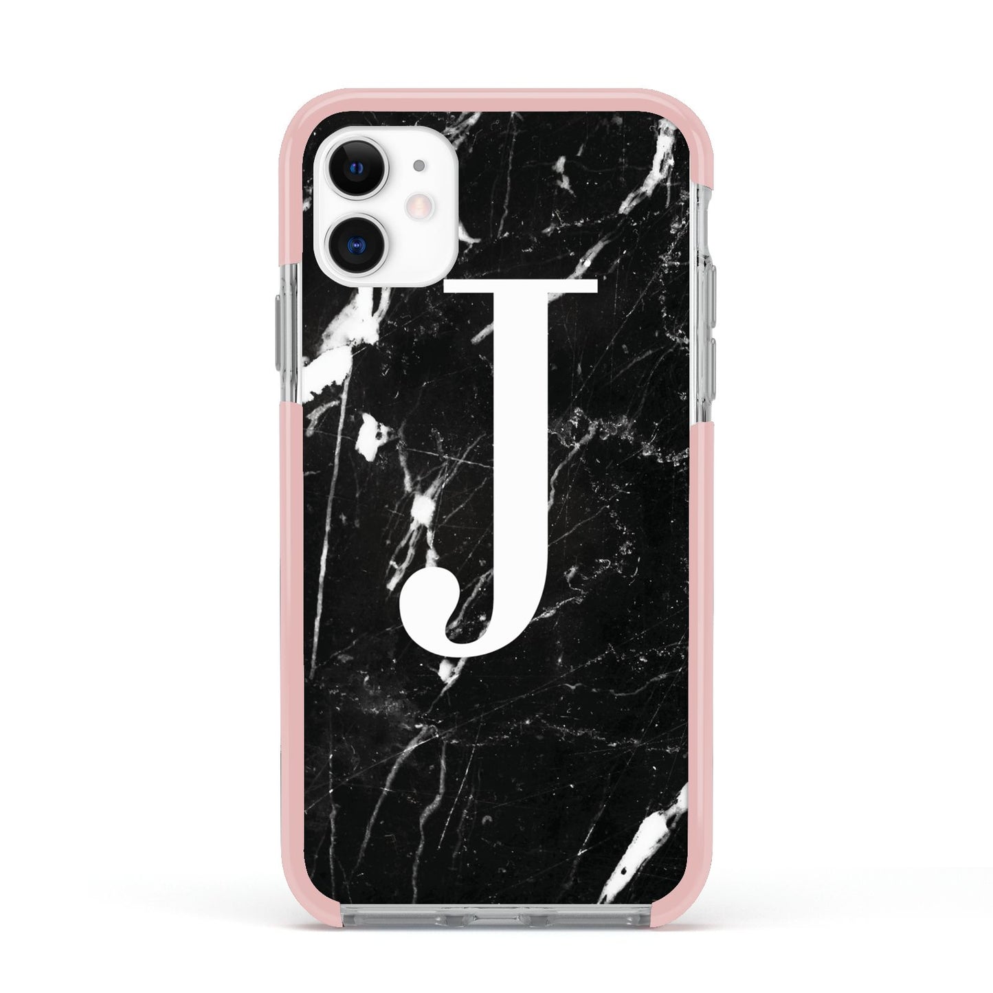 Marble White Initial Personalised Apple iPhone 11 in White with Pink Impact Case