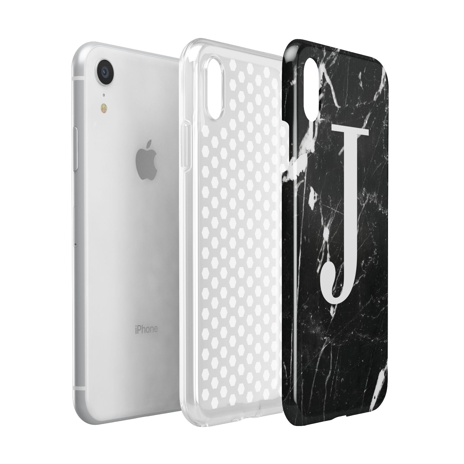 Marble White Initial Personalised Apple iPhone XR White 3D Tough Case Expanded view
