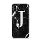 Marble White Initial Personalised Apple iPhone Xs Impact Case Black Edge on Silver Phone