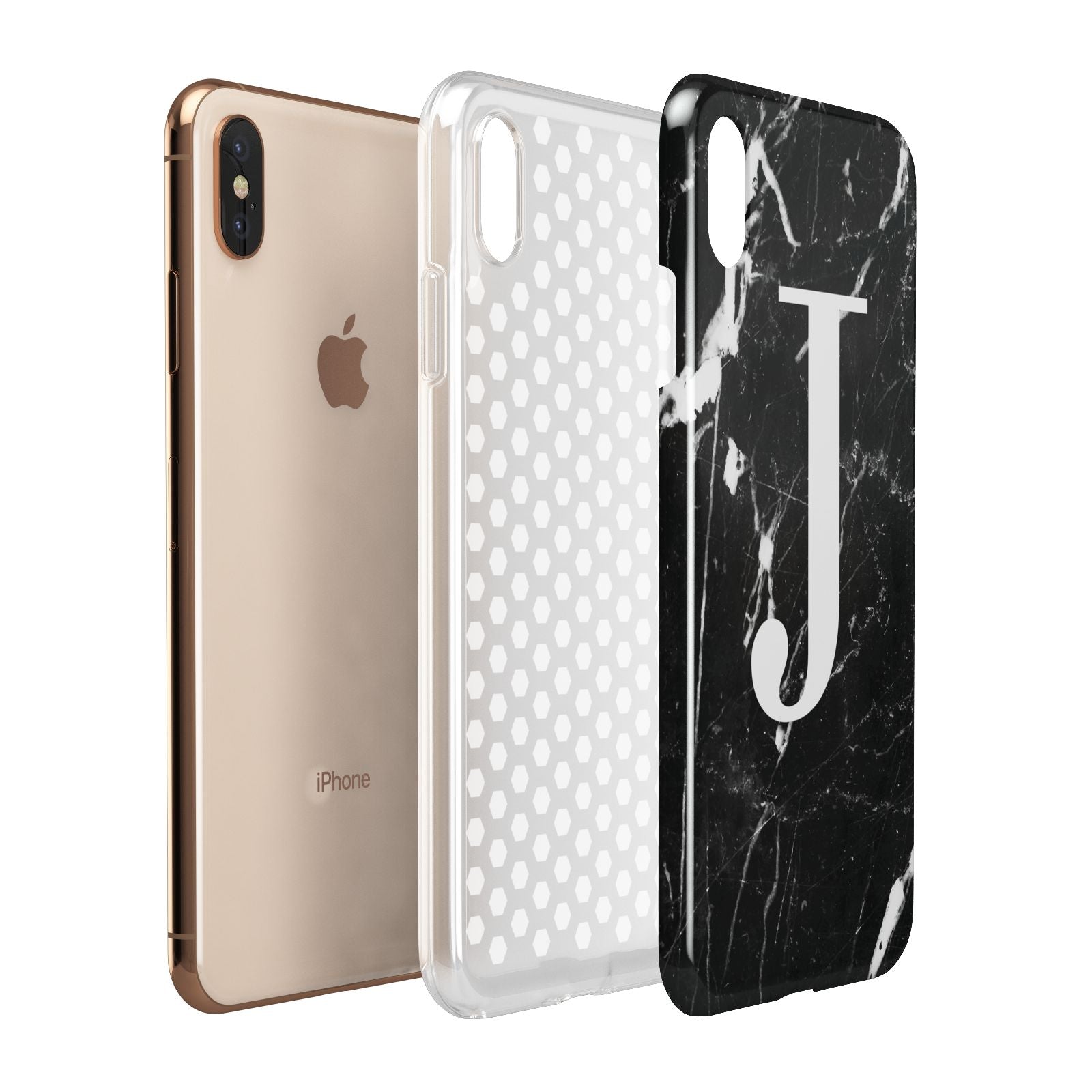 Marble White Initial Personalised Apple iPhone Xs Max 3D Tough Case Expanded View