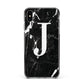Marble White Initial Personalised Apple iPhone Xs Max Impact Case Black Edge on Silver Phone