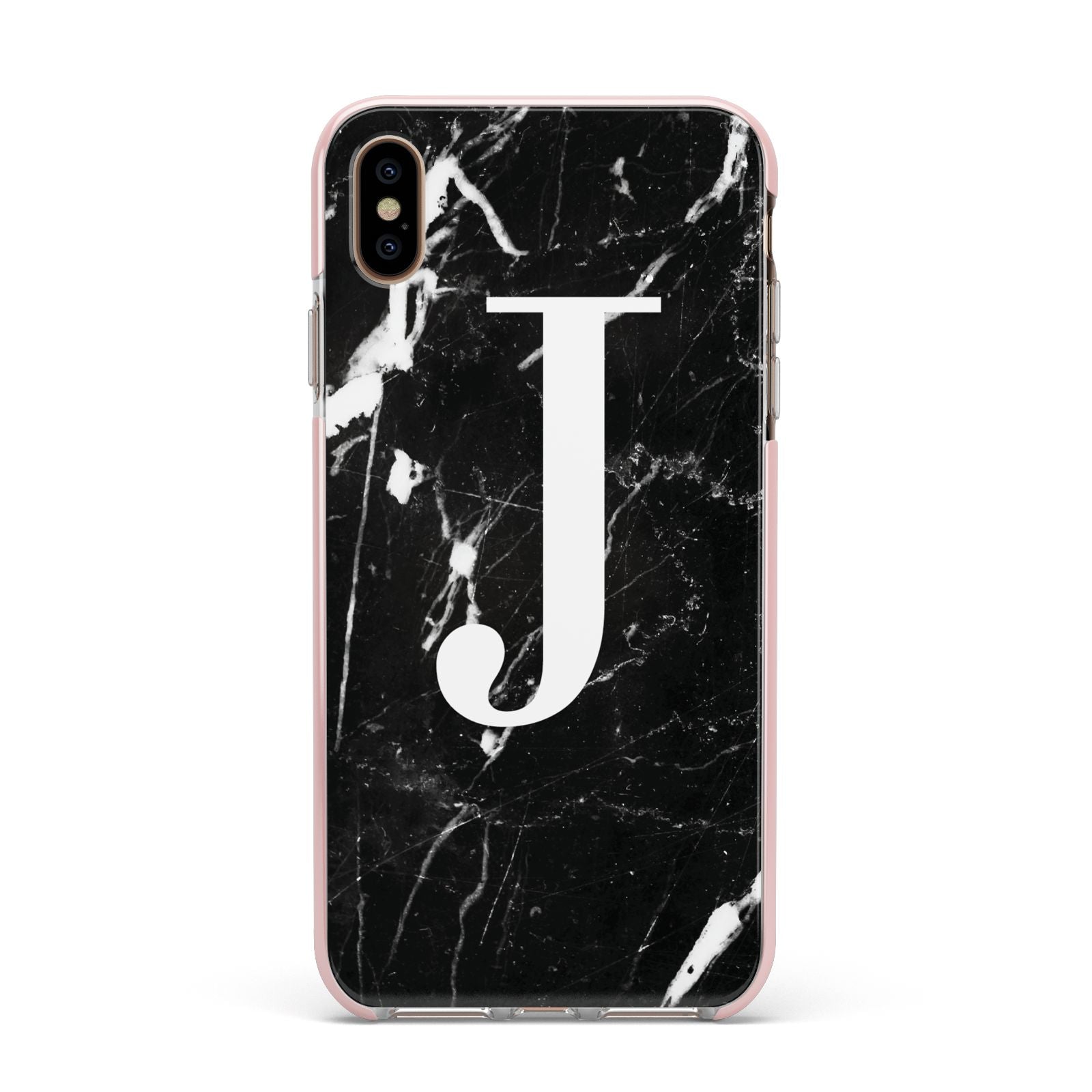 Marble White Initial Personalised Apple iPhone Xs Max Impact Case Pink Edge on Gold Phone