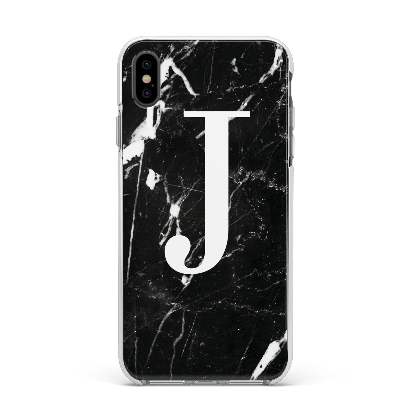 Marble White Initial Personalised Apple iPhone Xs Max Impact Case White Edge on Black Phone