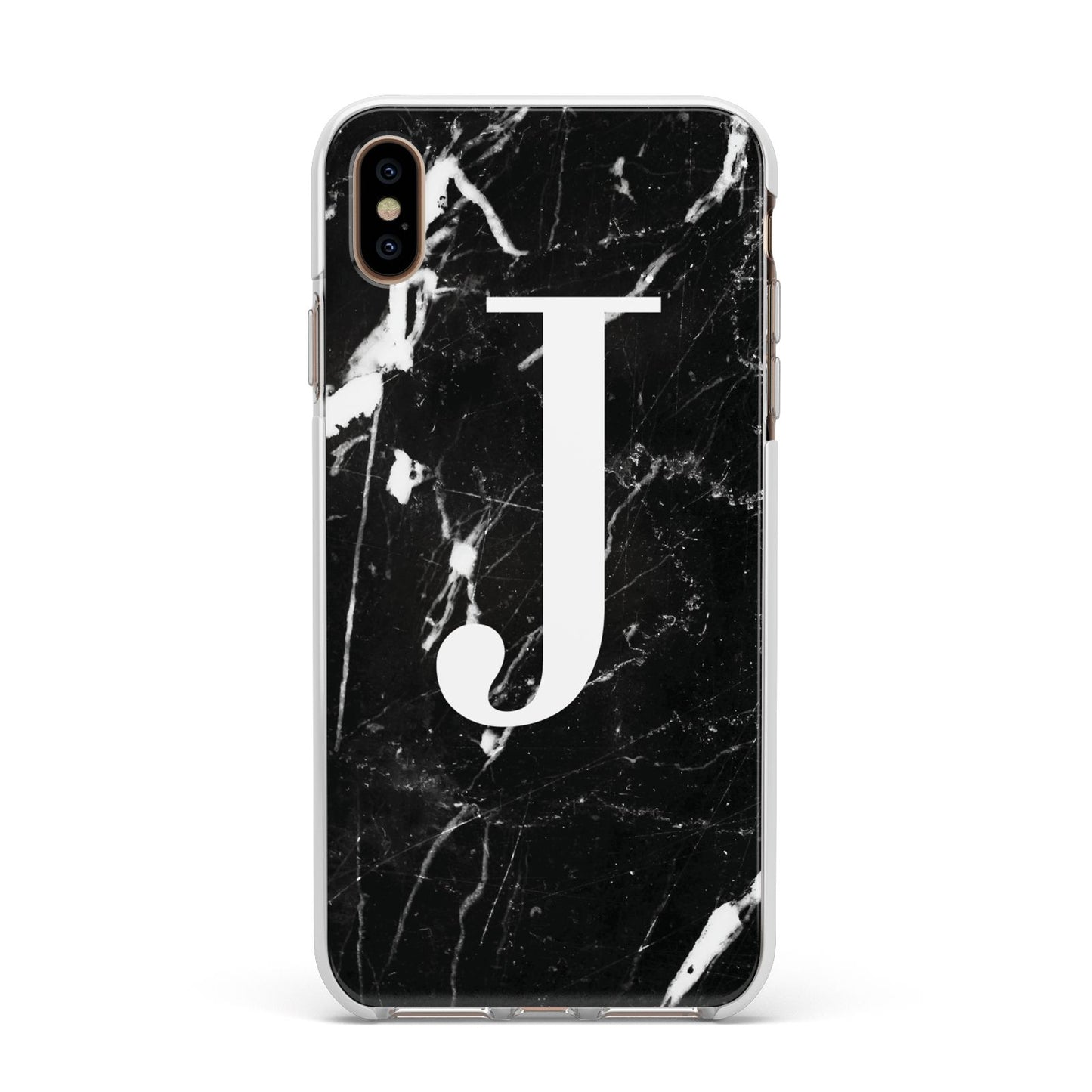 Marble White Initial Personalised Apple iPhone Xs Max Impact Case White Edge on Gold Phone